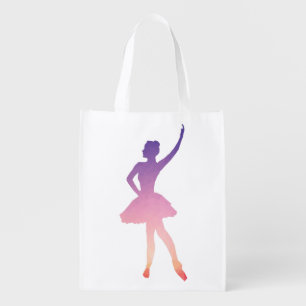 Ballerina girl silhouette pink purple grocery bag