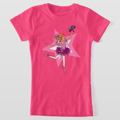 Ballerina girl star pink with red hair shirt