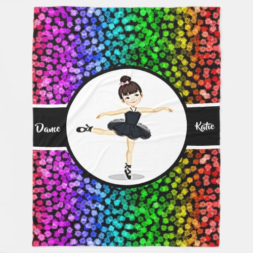 Ballerina Girls Colorful Flowers Dance Ballet Fleece Blanket