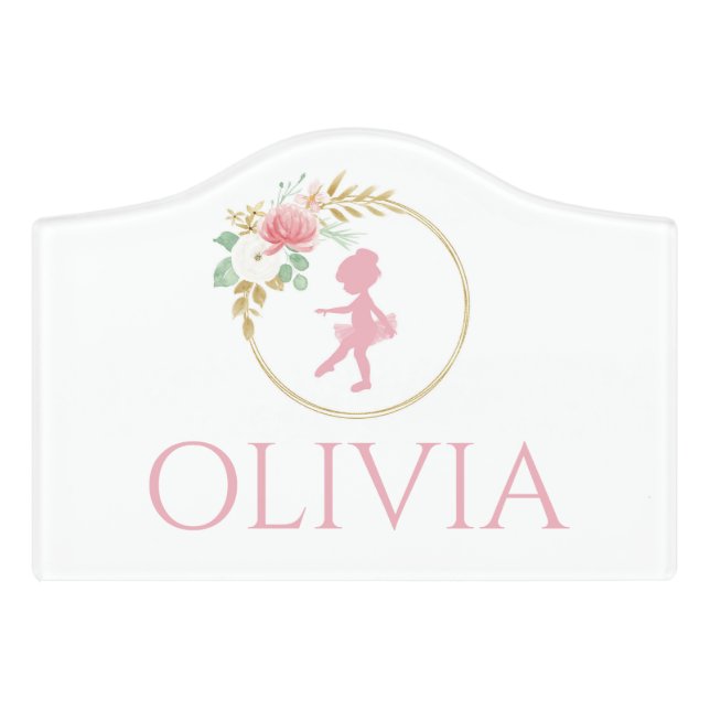 Ballerina Girls Room Sign pink and floral (Small Crest Front)