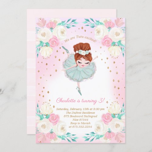 Ballerina Glitter Birthday Invitation