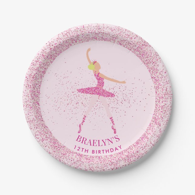 Ballerina Glitter Confetti Birthday Design Paper Plates (Front)