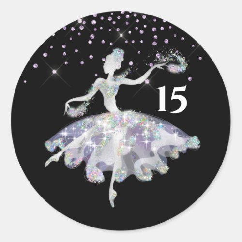 Ballerina glitter confetti girls birthday party classic round sticker