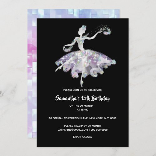 Ballerina glitter confetti girls birthday party invitation