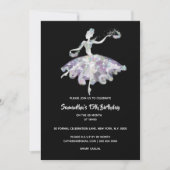 Ballerina glitter confetti girls birthday party invitation (Front)