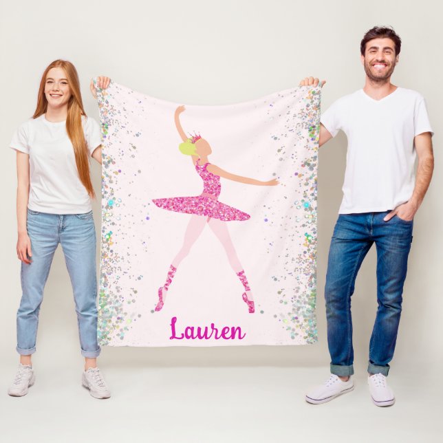 Ballerina Glitter Confetti Personalized Design Fleece Blanket (In Situ)