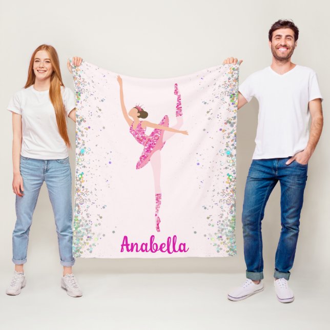 Ballerina Glitter Confetti Personalized Design Fleece Blanket (In Situ)