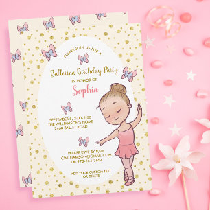 Ballerina Gold Sparkles Birthday Party Invitation