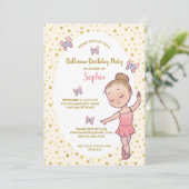 Ballerina Gold Sparkles Birthday Party Invitation (Standing Front)
