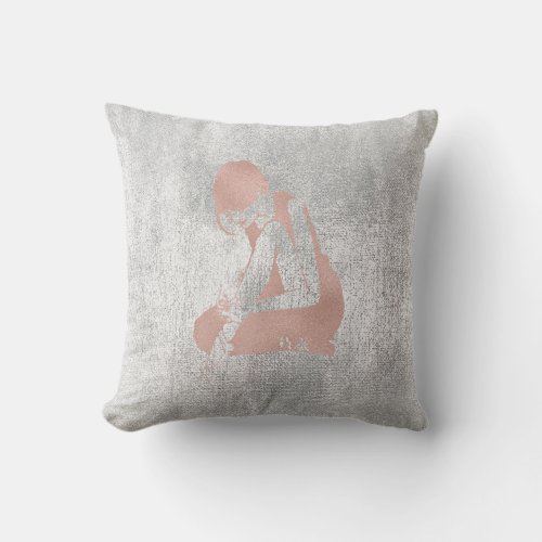 Ballerina Gray Grungy Metallic Silver Gray Pink Throw Pillow