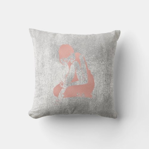 Ballerina Gray Grungy Metallic Silver Gray Pink Throw Pillow