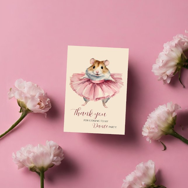 Ballerina Hamster Birthday Dance Party Thank You Card (Creator Uploaded)