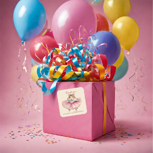 Ballerina Hamster Birthday Dance Party Thank You Square Sticker