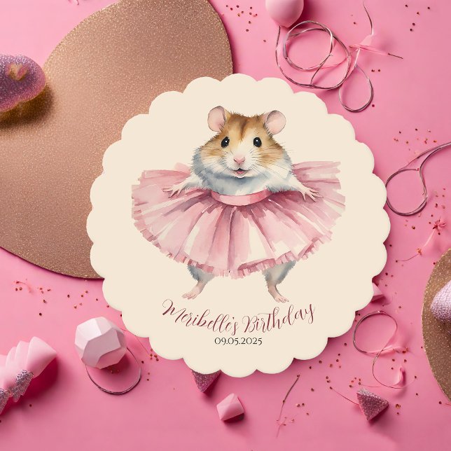 Ballerina Hamster Girl Birthday Paper Coaster (Creator Uploaded)