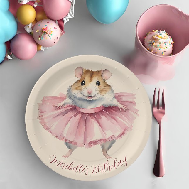 Ballerina Hamster Girl Birthday Paper Plates (Creator Uploaded)