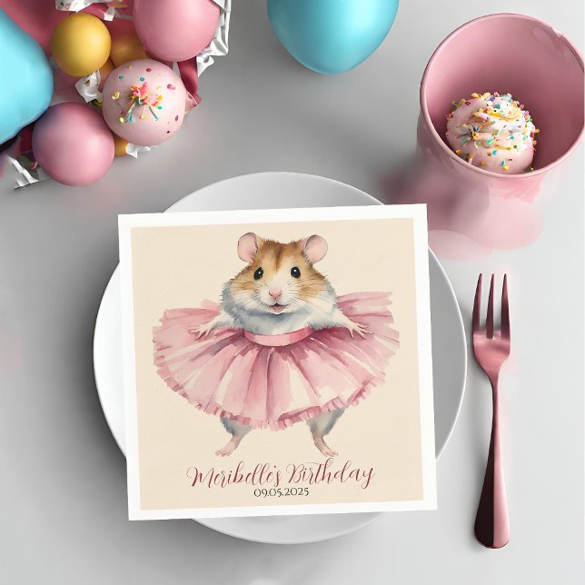 Ballerina Hamster Girl Birthday Thank You Napkins (Creator Uploaded)