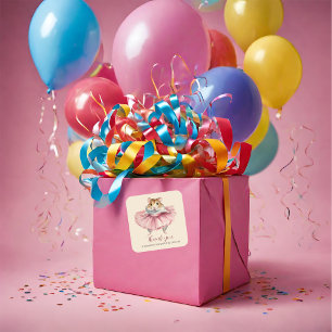 Ballerina Hamster Girl Birthday Thank You Square Sticker