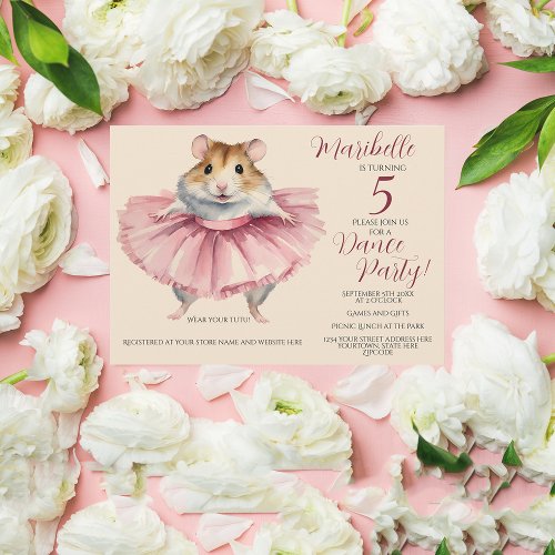 Ballerina Hamster Girls Birthday Party  Invitation