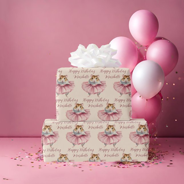 Ballerina Hamster Girls Personalized Birthday Wrapping Paper (Creator Uploaded)