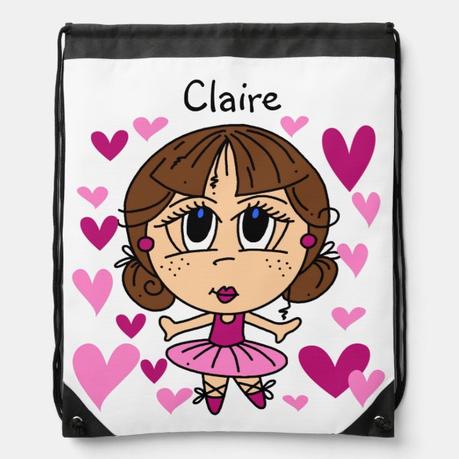 Ballerina Hearts Drawstring Bag (Front)