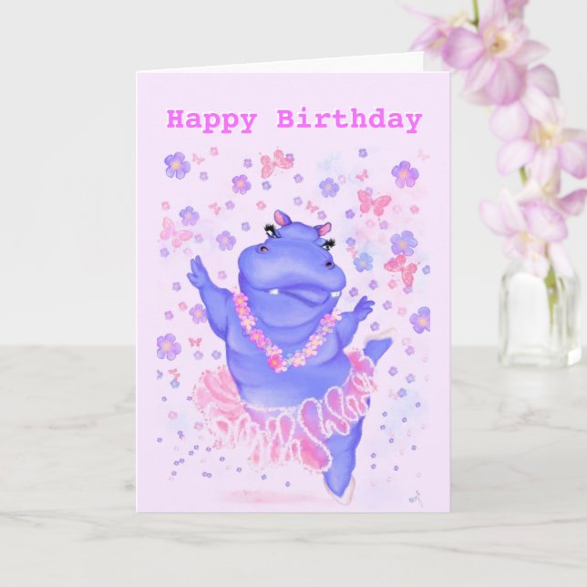 Ballerina Hippo Birthday Card (Orchid)