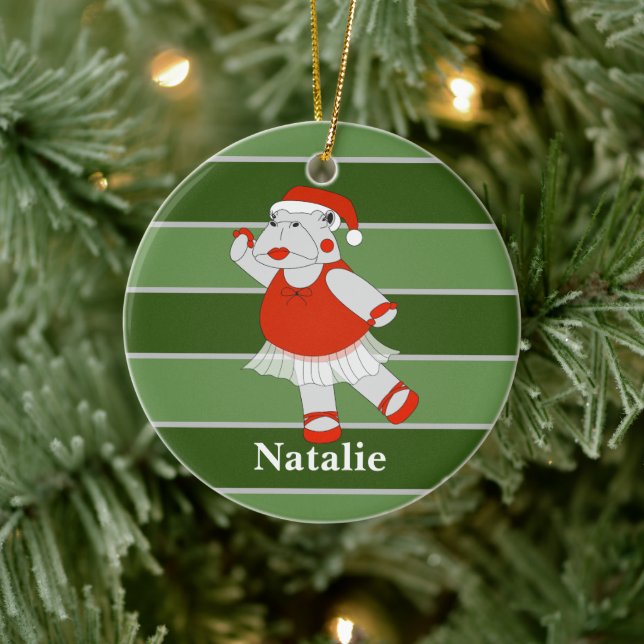 Ballerina Hippo Christmas Special Ceramic Ornament (Tree)