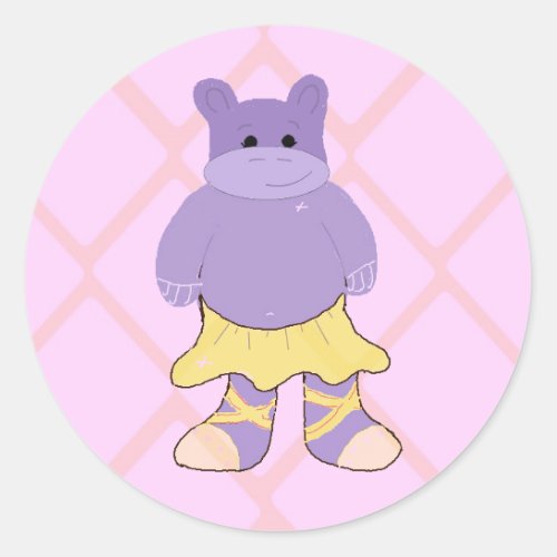Ballerina Hippo Classic Round Sticker