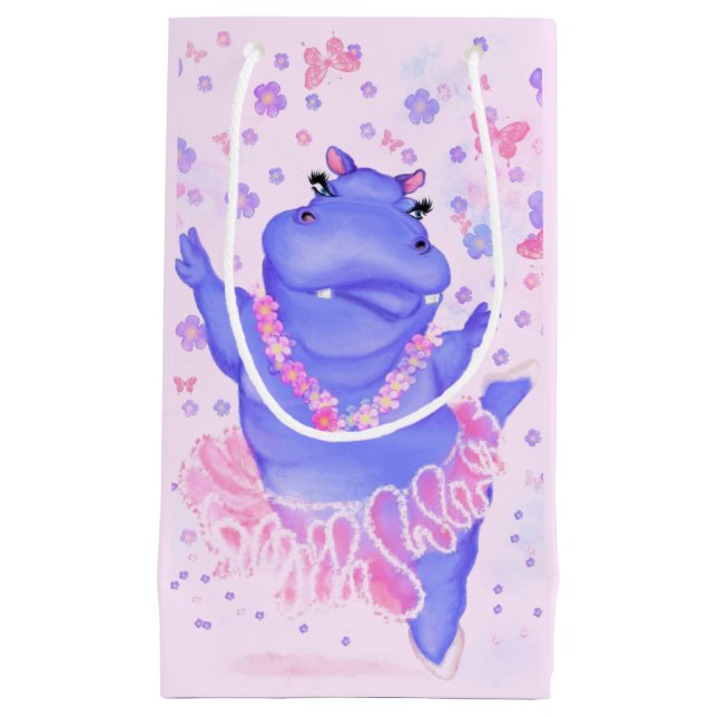 Ballerina Hippo Gift Bag Happy Ballet Dancer (Front)