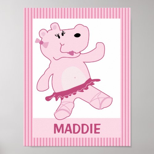 Ballerina Hippo in Tutu Personalized Art Print