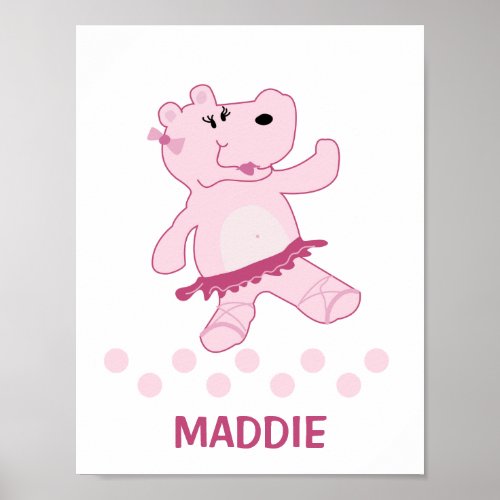 Ballerina Hippo in Tutu Personalized Art Print