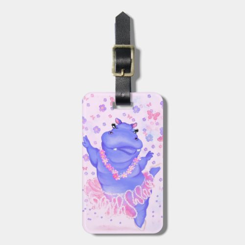 Ballerina Hippo Luggage Tag Happy Ballet Dancer