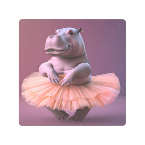 Ballerina Hippo Metal Print