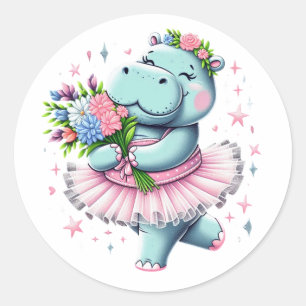 Ballerina Hippo Sticker - Cute Floral Tutu Design