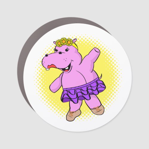 Ballerina Hippo With Tutu Car Magnet