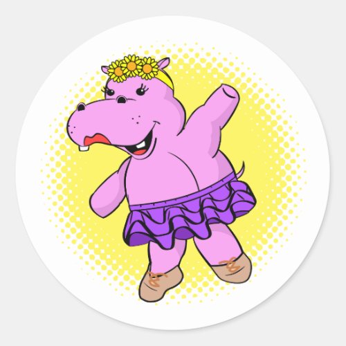 Ballerina Hippo With Tutu Classic Round Sticker