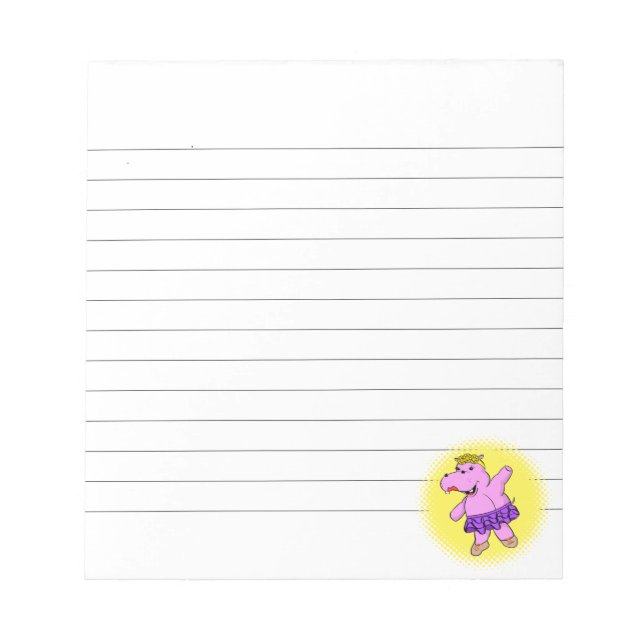 Ballerina Hippo With Tutu Lined Notepad (Front)
