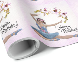 Ballerina in Blue on Pink Personalize Birthday  Wrapping Paper