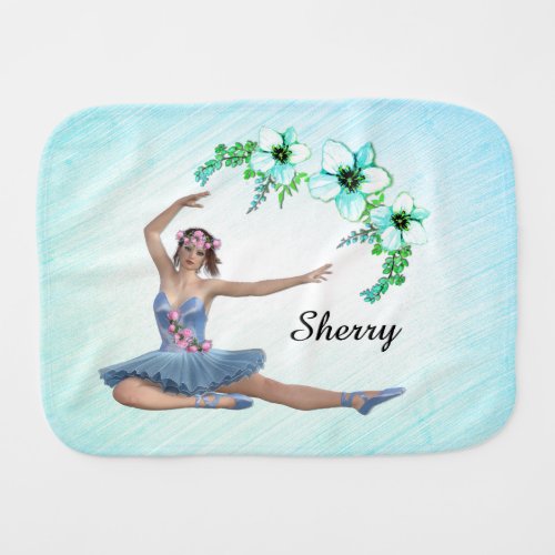 Ballerina in Blue Personal Green Baby Burp Cloth