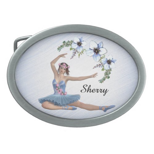 Ballerina in Blue Personal Name Belt Buckle