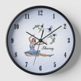 Ballerina in Blue Personal Name Black Numbers Clock