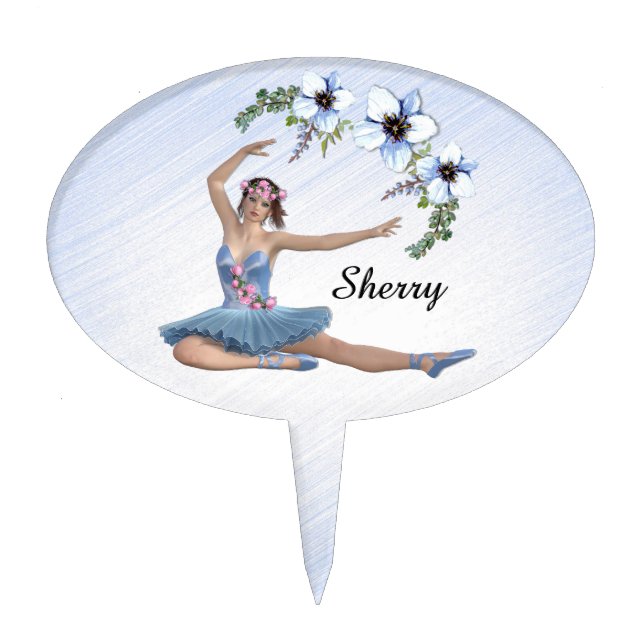 Ballerina in Blue Personal Name Cake Topper (Front)