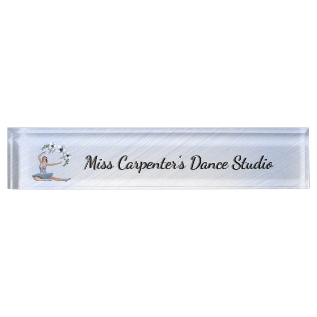 Ballerina in Blue Personal Name Desk Name Plate (Front)