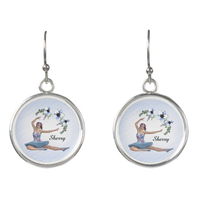 Ballerina in Blue Personal Name Earrings (Front)