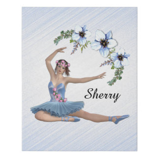 Ballerina in Blue Personal Name Faux Canvas Print