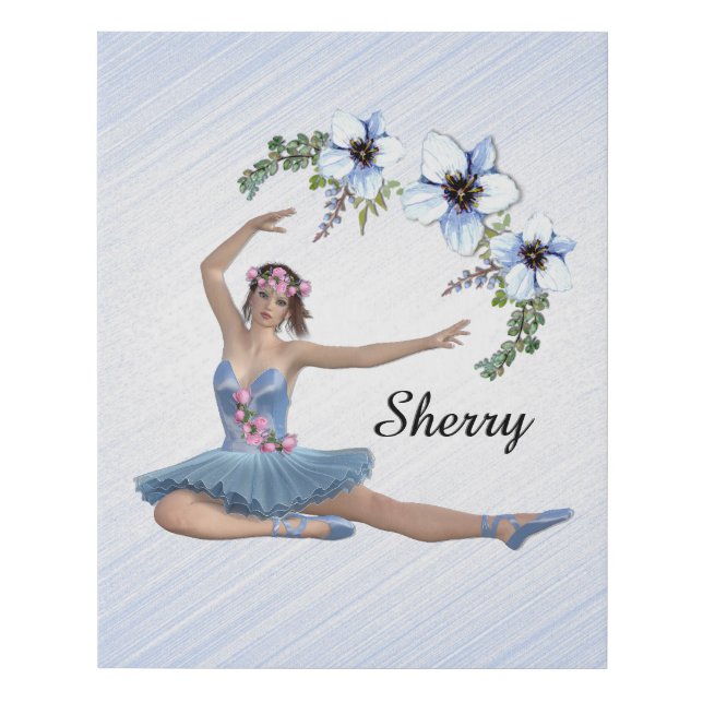 Ballerina in Blue Personal Name Faux Canvas Print (Front)