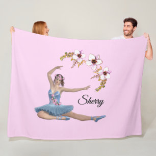 Ballerina in Blue Personal Name Fleece Pink Blanket