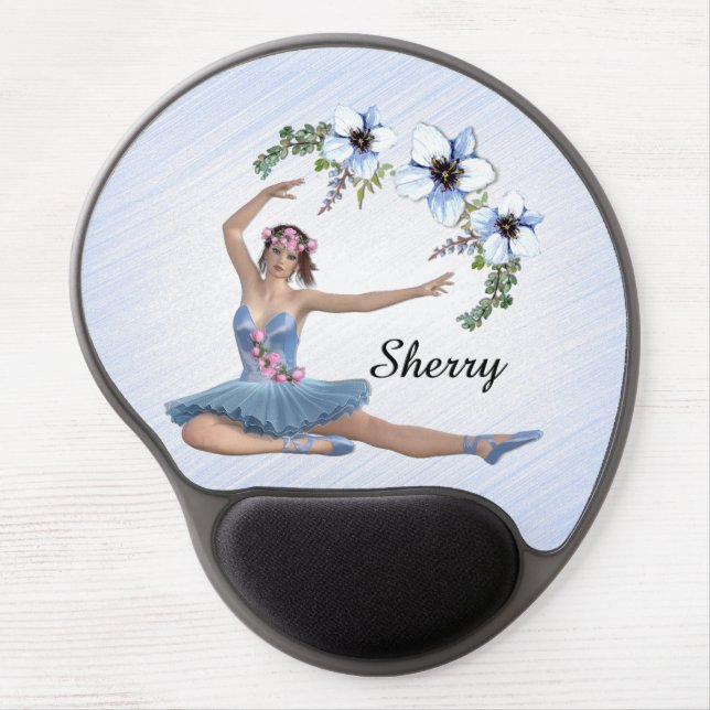 Ballerina in Blue Personal Name Gel Mouse Pad (Front)