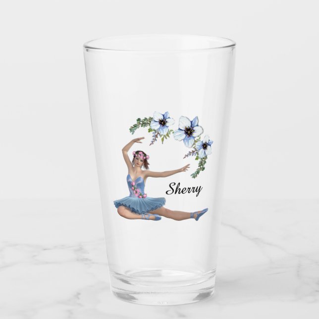 Ballerina in Blue Personal Name Glass (Front)
