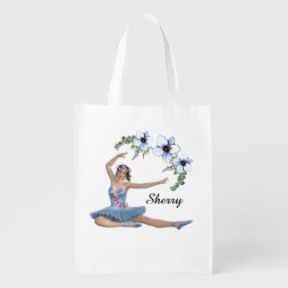 Ballerina in Blue Personal Name Grocery Bag