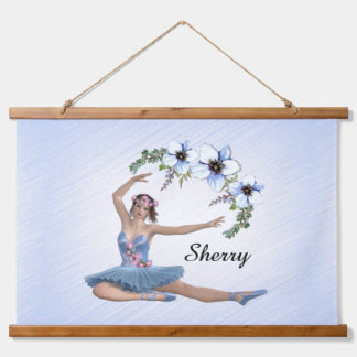 Ballerina in Blue Personal Name Hanging Tapestry